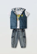 3-Piece Gilet, Jeans & T-Shirt - Petrol