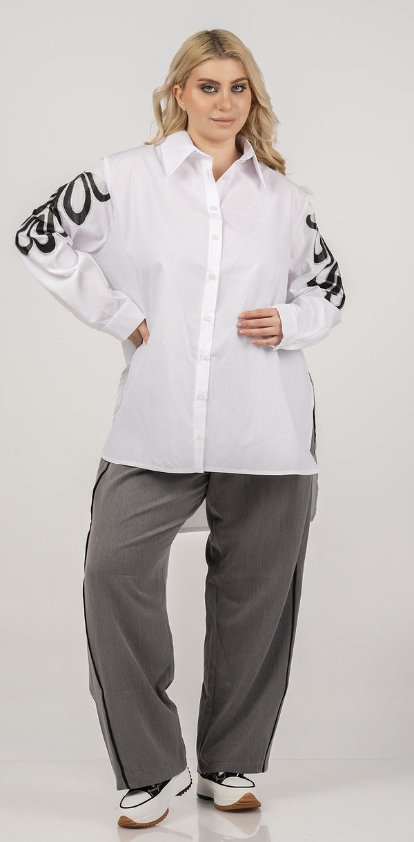 WHITE SHIRT WITH DETAILED SLEEVE - White