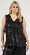 GLITTER SLEEVLESS TOP - Black
