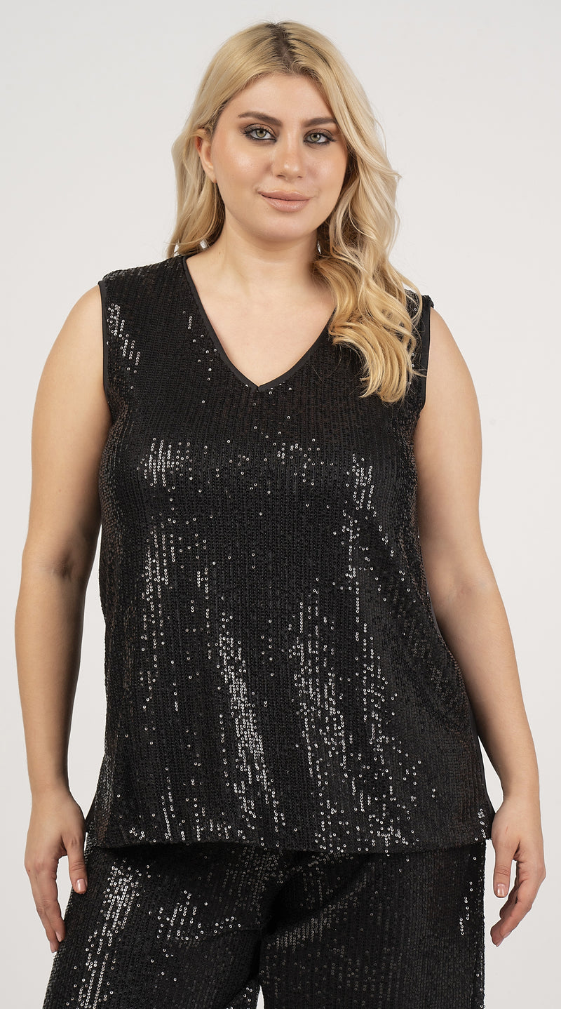 GLITTER SLEEVLESS TOP - Black