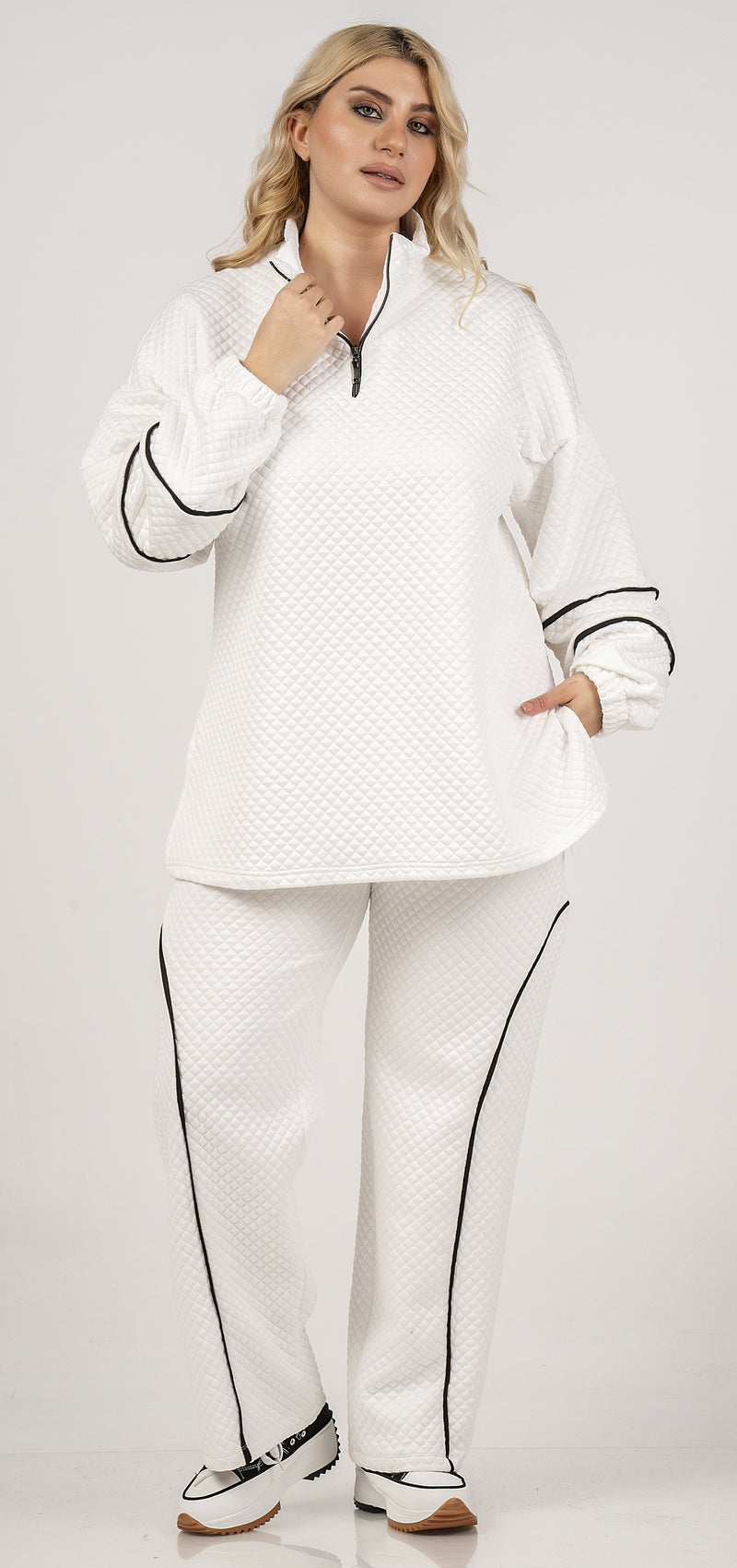 ZIP NECK  SWEATSHIRT - Cream