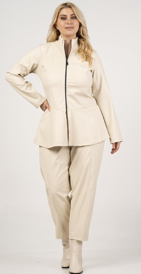 CURVISS PEPLUM PLETHER JACKET - Cream