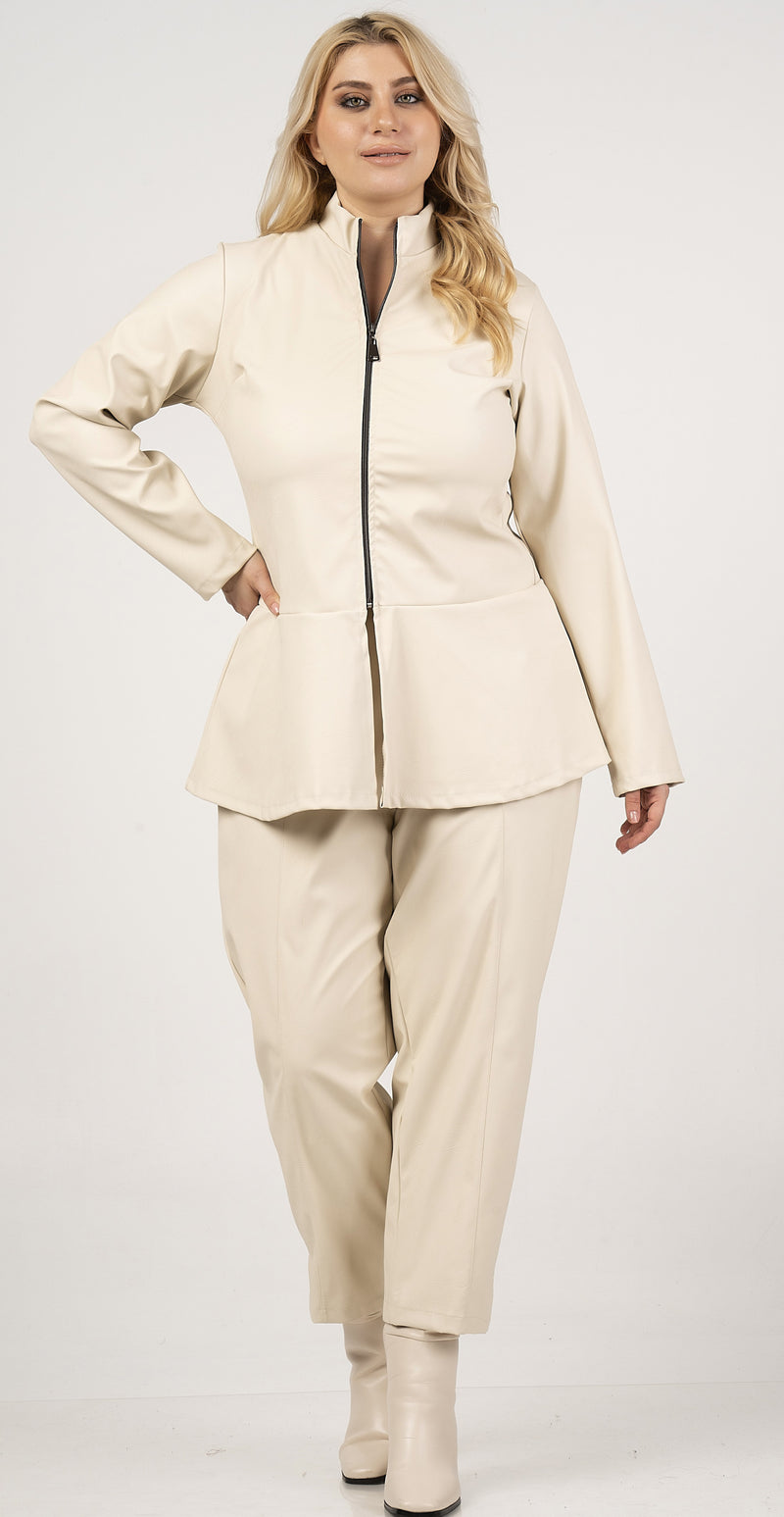 CURVISS PEPLUM PLETHER JACKET - Cream