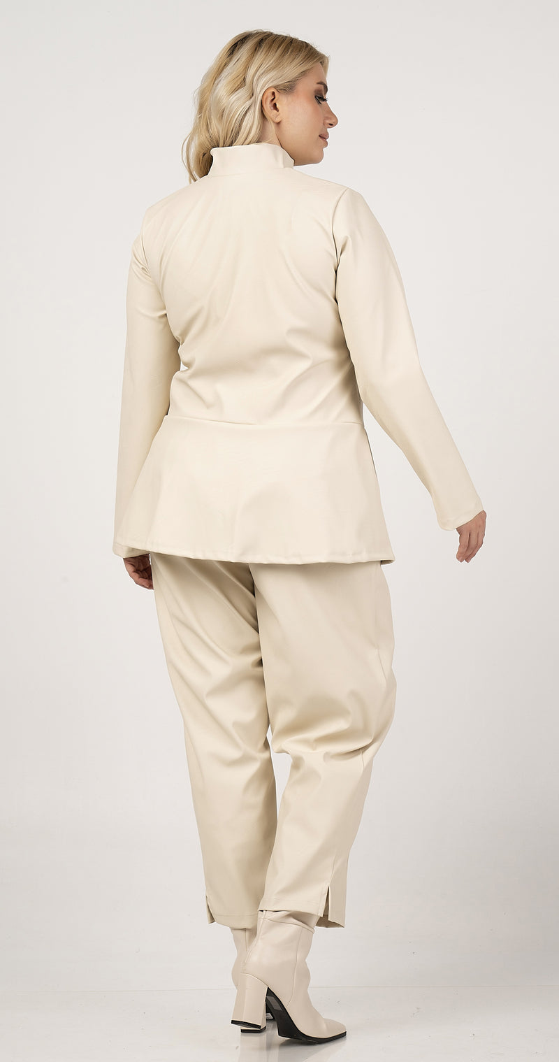 CURVISS PEPLUM PLETHER JACKET - Cream
