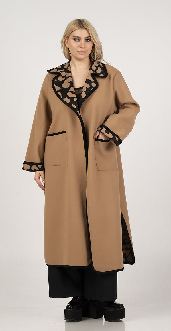 coat - Camel/black