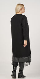 DRESS WITH PLETHER AND LACE TRIM - Black
