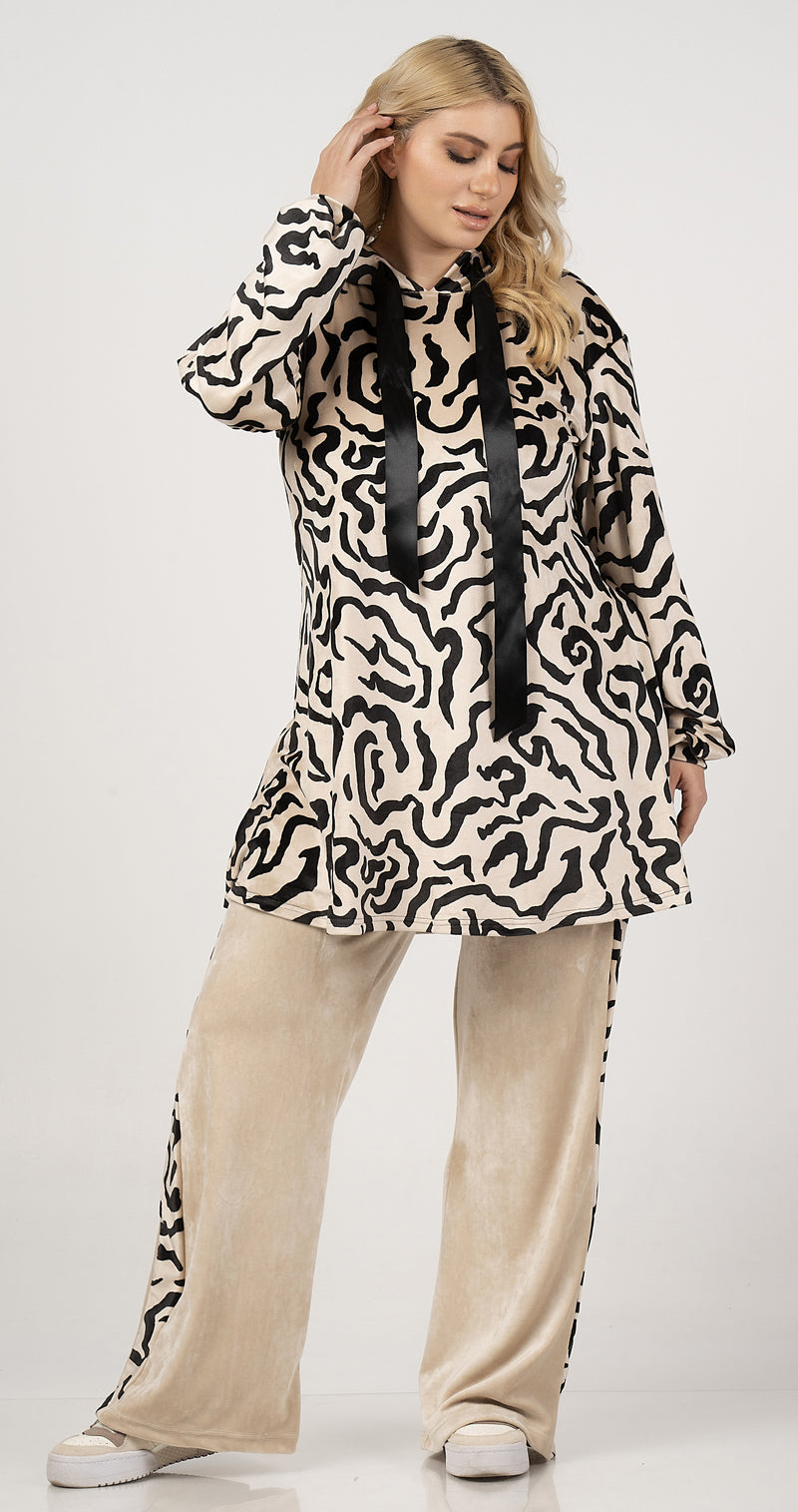 hoodie - Cream/black Print