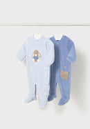 2 Piece Velour Onesie - Sky/cloud