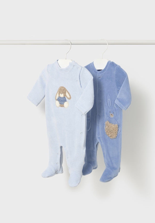 2 Piece Velour Onesie - Sky/cloud