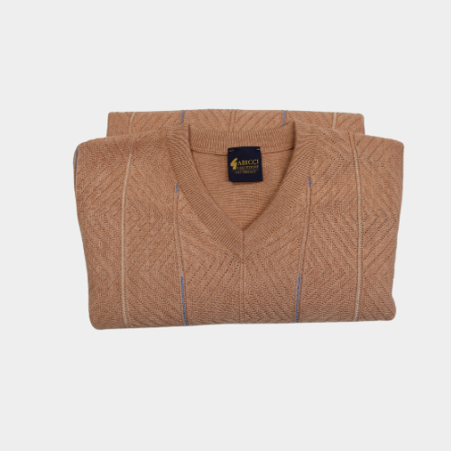 Patterned V-Neck Jumper - Peach