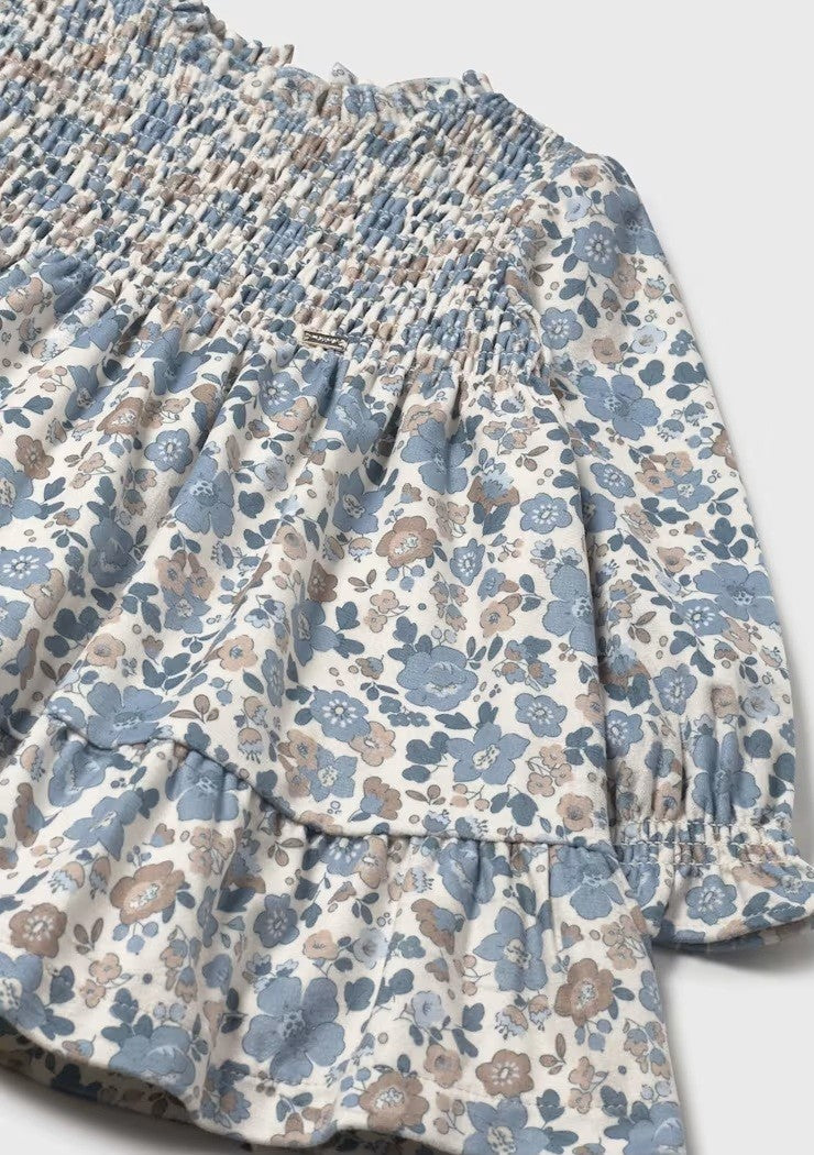 Print Velvet Dress - Blue