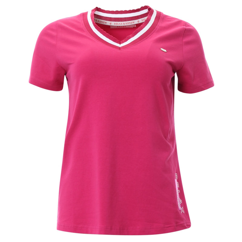 Leah V Neck T-Shirt - Cerise Pink