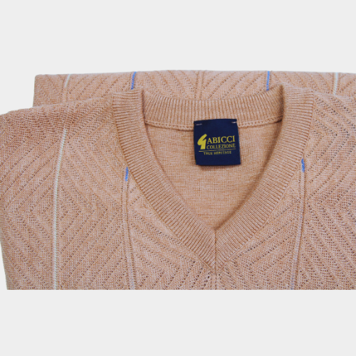 Patterned V-Neck Jumper - Peach