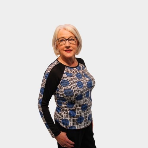 Stripe & Circle Round Neck Jumper - Royal/black