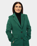 Mid Length Flap Pockets Coat - Green