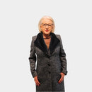 Herringbone Fur Collar Coat - Blue