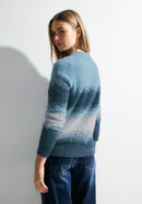 Striped Feather Yarn Turtle Neck - Petrol Blue