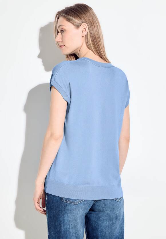 Split Neck Sleeveless Jumper - Soft Light Blue