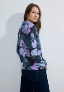 Big Flower Funnelneck Top - Universal Blue