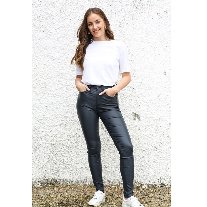 Edwina Leather Look Jean - Navy