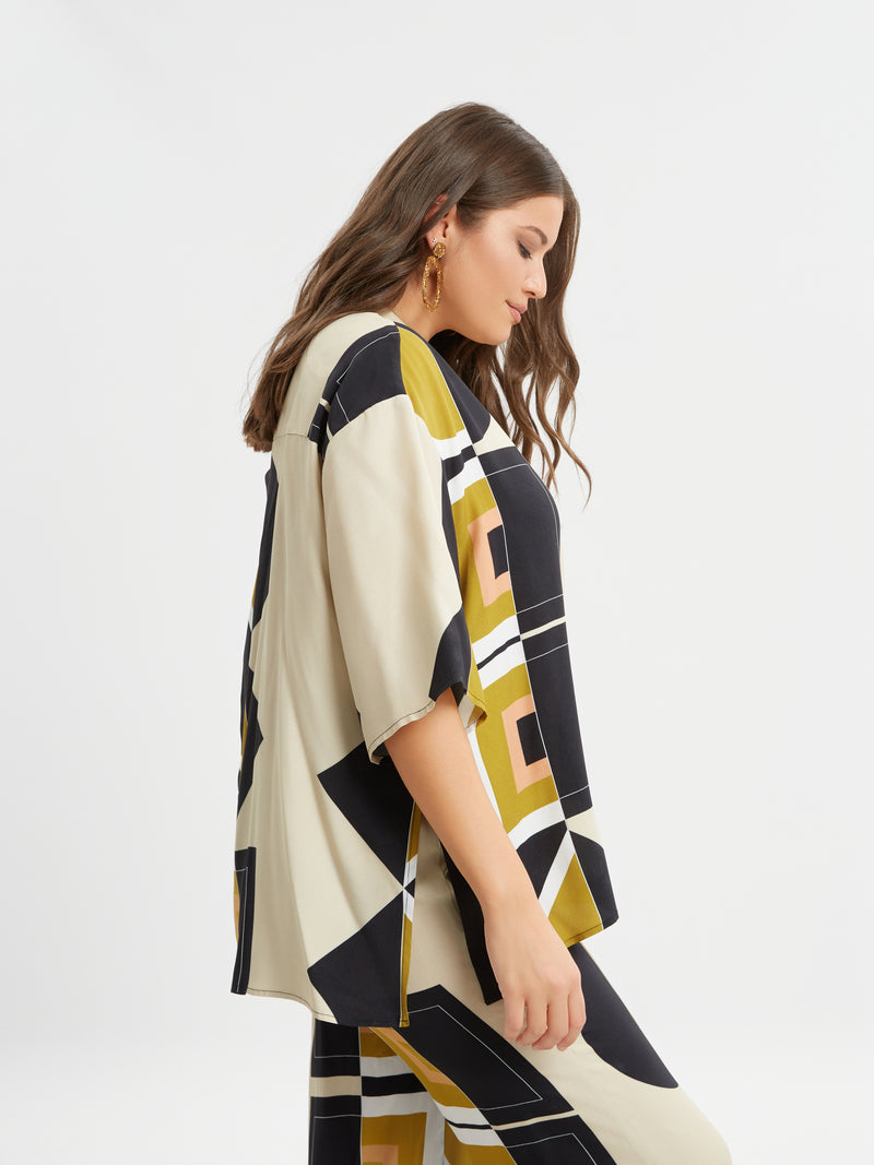 PRINT SHIRT - Beige Multi