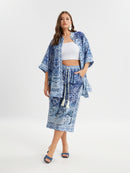 SATIN MANDERN NECK SHIRT - Blue