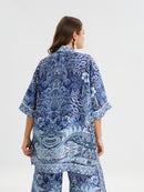 SATIN MANDERN NECK SHIRT - Blue