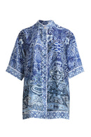 SATIN MANDERN NECK SHIRT - Blue
