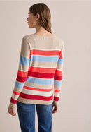 Structure Stripe Boat Neck Jumper - Desert Beige Melange