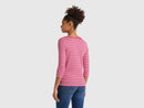 Boat Neck Long Sleeve Stripe T-Shirt - Red/white