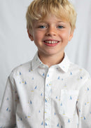 Long Sleeve Linen Shirt - Off White & Blue