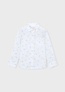 Long Sleeve Linen Shirt - Off White & Blue