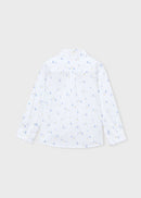 Long Sleeve Linen Shirt - Off White & Blue