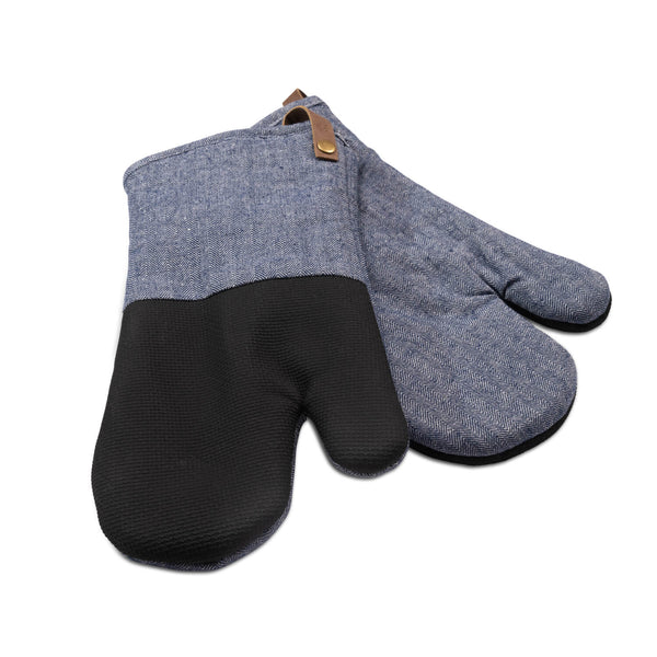 Neoprene Oven Mitt 2 Pack - Herringbone Blue