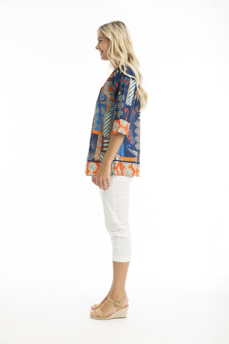 PLEAT TOP - Blue/orange