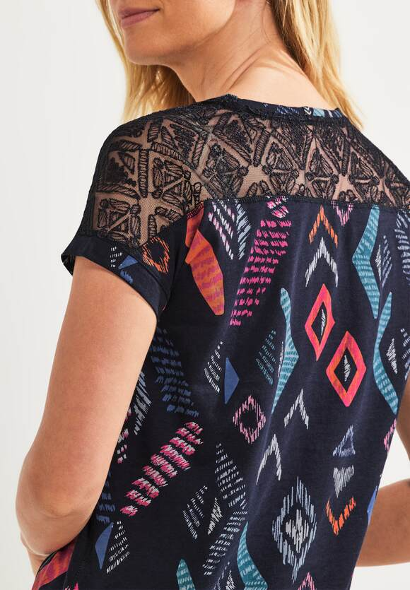 All Over Print Lace Mix Shirt - Night Sky Blue