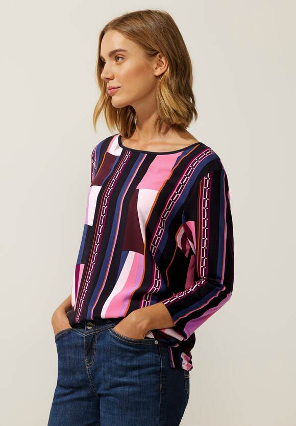 Printed Back Slit Shirt - Purple Brown