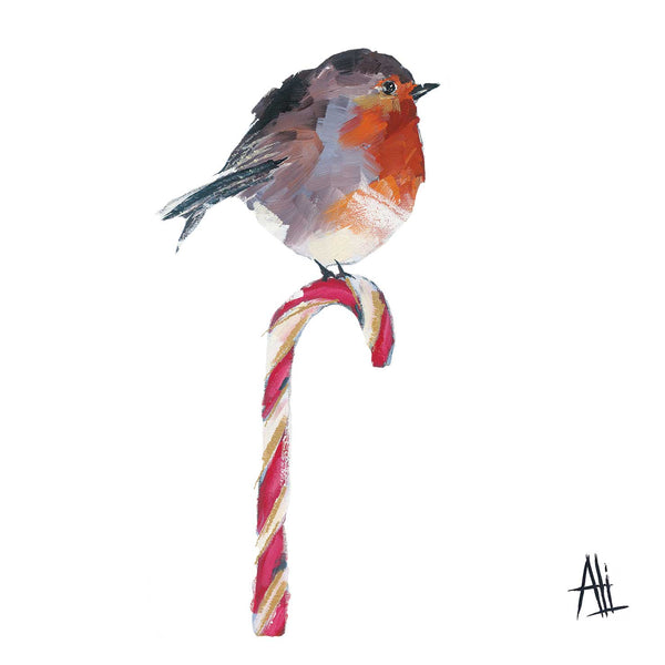 Pack of 20 Cocktail Napkins - Candy Cane Robin
