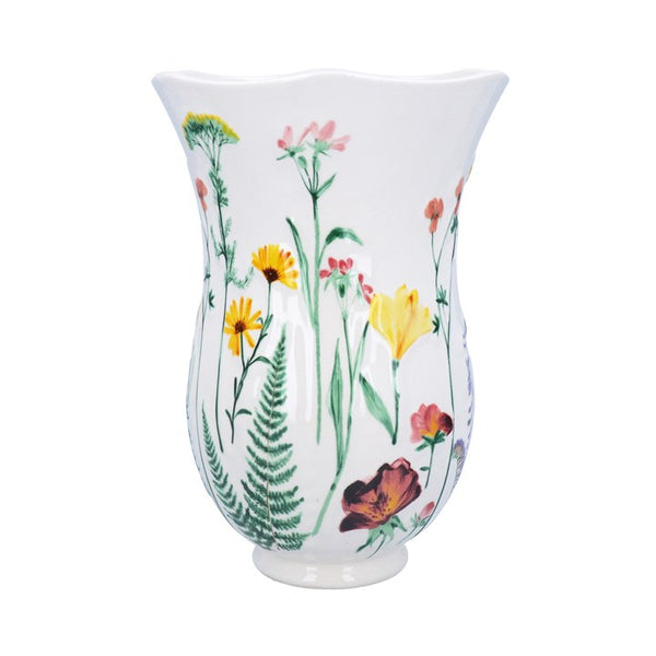 Floral Ceramic Tall Fluted Vase