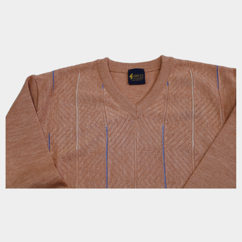 Patterned V-Neck Jumper - Peach