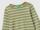 Boatneck Striped T-Shirt - Khaki & Cream