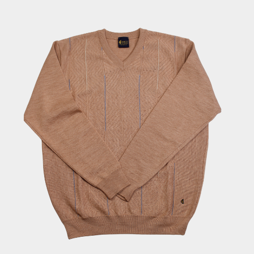 Patterned V-Neck Jumper - Peach