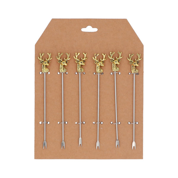 Gold Metal Stag Head Fork Pack of 6