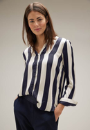 Stripe Satin Collar Blouse - Lucid White