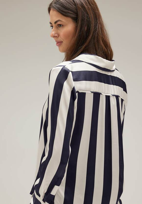 Stripe Satin Collar Blouse - Lucid White