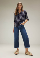 Stripe Satin Collar Blouse - Intense Deep Blue