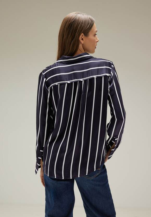Stripe Satin Collar Blouse - Intense Deep Blue