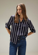 Stripe Satin Collar Blouse - Intense Deep Blue
