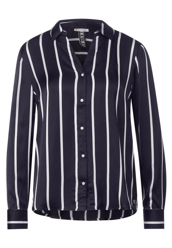 Stripe Satin Collar Blouse - Intense Deep Blue