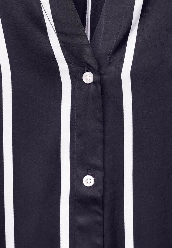 Stripe Satin Collar Blouse - Intense Deep Blue